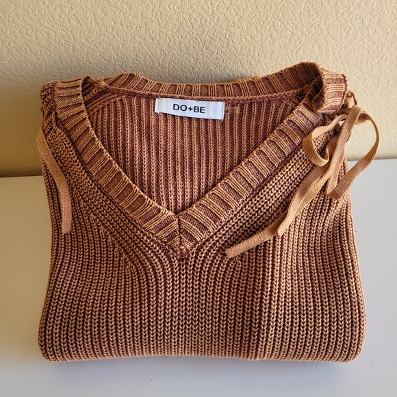 Do+BE Women's Lace Up Open Shoulder Cable Knit Sweater Raw Sieena Size M - Picture 11 of 12